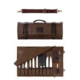 EVERPRIDE Chef’s Knife Roll Bag – Made of Waxed Canvas and Genuine Top Grain Leather