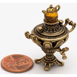 Brass Amber Figurine of Russian Samovar Teapot Totem talisman IronWork