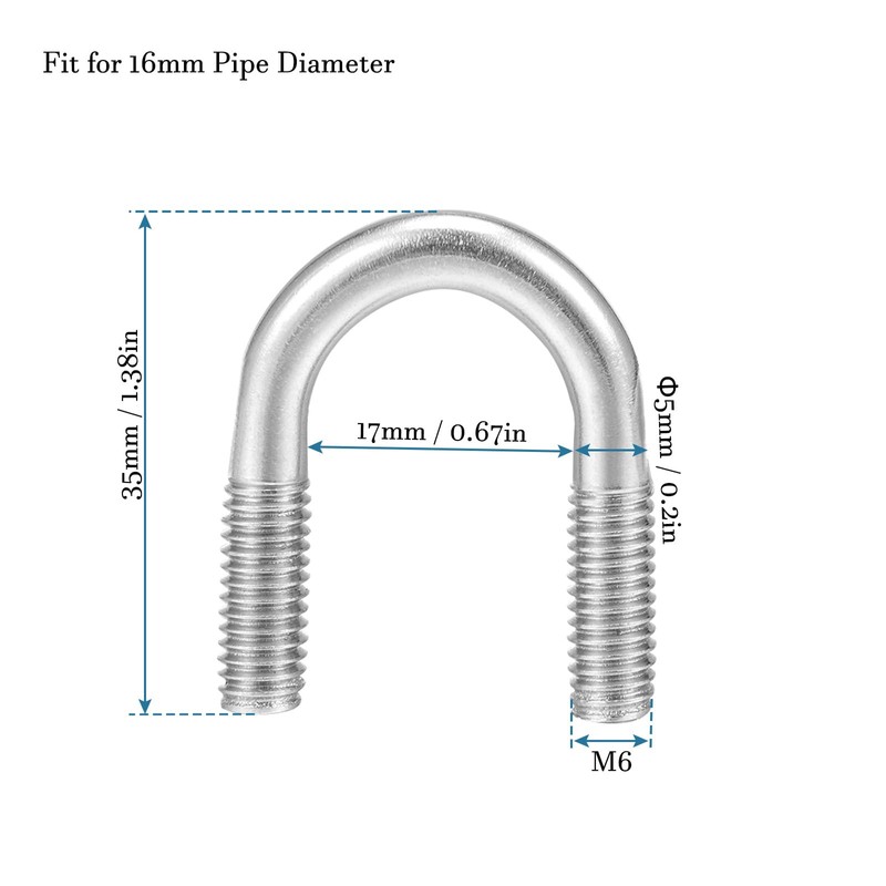 QUARKZMAN 0.67 Inch U-Bolts x 5 Pieces Round Stainless Steel