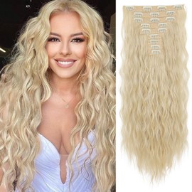 Clip in Hair Extensions, 24" Long Wavy Hair Extensions 9PCS Invisible Clip on Hairpiece Lightweight Japanese Technology Fiber Hairpieces for Women Lace net 24 inches 60% imported