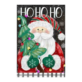Morigins Ho Ho Ho Santa Decorative Winter Christmas Tree Holiday Double Sided Garden Flag 12.5x18 inch