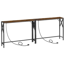 MAHANCRIS MAHANCRIS 2 Pack Narrow Sofa Table with Charging Station, 39.4" L x 5.9" W x 29" H, Skinny Console Table, Long Entryway Hallway Couch Table with Power Outlets, Rustic Brown CTHR151E01S2