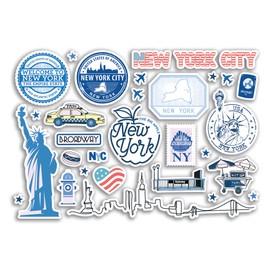 A5 Sticker Sheet New York Blue Landmarks Vinyl Stickers - NYC America City Map Airport Skyline Flag Travel Holiday Culture Aesthetic #80283
