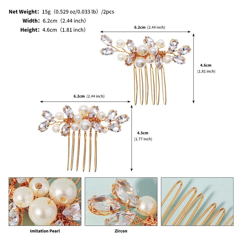 2 Piece Pearl Wedding Hair Comb Crystals Pearls Clips Bridal