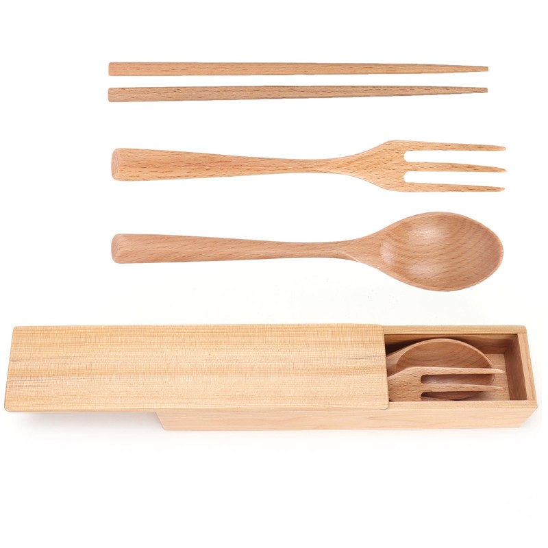 4Pcs/Set Chopsticks and Spoon Set Portable Wooden Tableware with Box