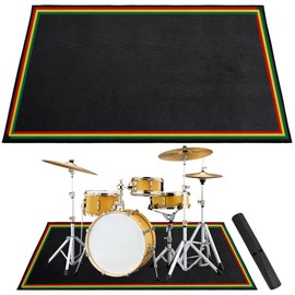 4 x 6 Ft Drum Rug, Colorful Drum Mat Non-Slip for Indoor Outdoor, Soundproof Drum Floor Mat for Electrical Drum, Drum Accessories Gift for Drummers and Kids (Red Green)
