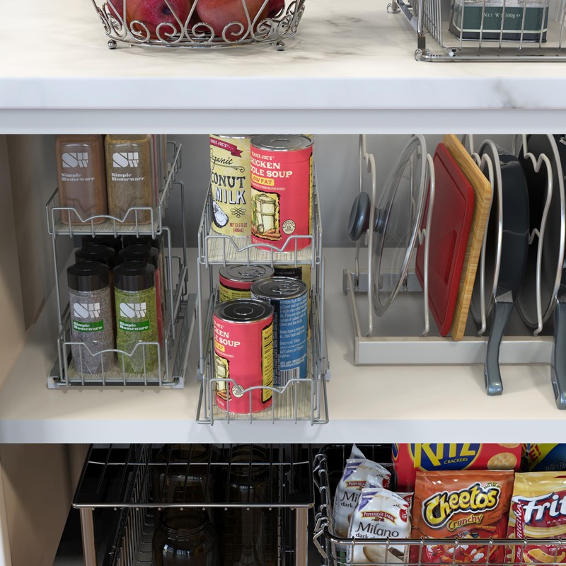 Simple Houseware 2-Tier Spice Rack Slide Out Wire Basket Drawer