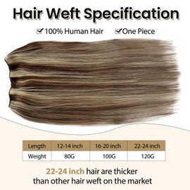 Highlights Sew in Hair Extensions Real Human Hair, Chocolate Brown to 613 Bleach Blonde Hand Tied Weft Hair Extensions Human Hair 16 Inch 100G Straight Human Hair Extensions Weft Hair for Full Head