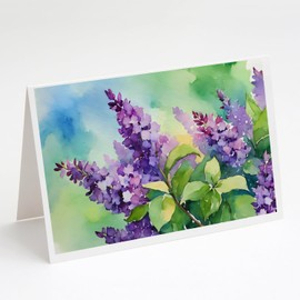 New Hampshire Purple Lilac in Watercolor Greeting Cards and Envelopes Pack of 8