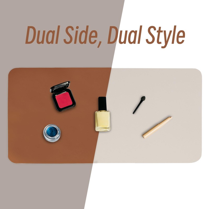 DAWNTREES Makeup Mat for Vanity,27.6"x13.8",Dual-Sided Leather Vanity Mat, Easy to