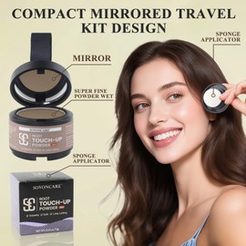 Root Touch Up Powder for Women - SOVONCARE Wet Hairline Powder to Cover Gray Hair, Thinning Hair & Bald Spots, Waterproof Hair Color Cover Up（Medium Brown 0.14 Oz）