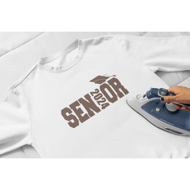 Senior 2024 Iron On Decal, Graduation Shirt Transfer, Graduate TShirt Patch, DIY Crafts, Graduation Cap, Pick Size and Color, Iron-On Almost Anything in 5 Min (Old Gold Glitter)