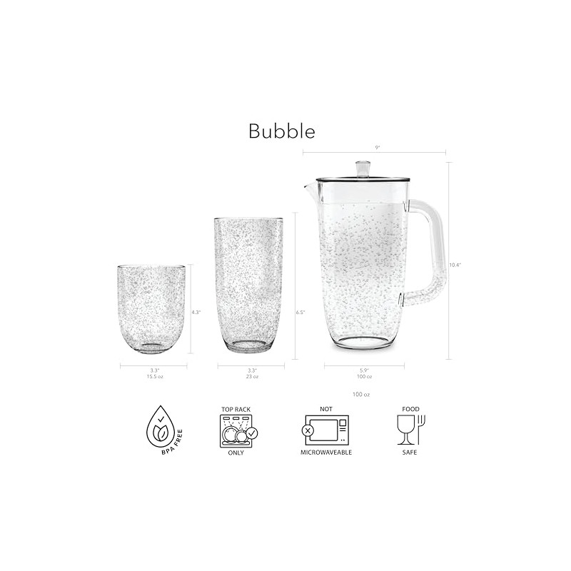TarHong Bubble Pitcher with Lid, Clear, 100 oz., Premium Plastic