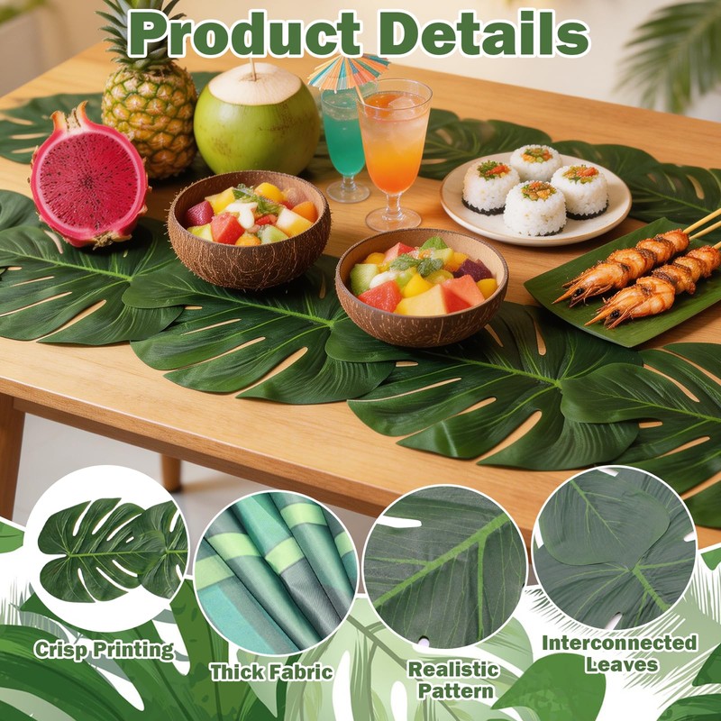6 Pcs Artificial Palm Leaves Table Runners, 72 Inch Tropical