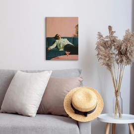 Zeuiwr Vintage Bar Framed Wall Decor, Eclectic Aesthetic Canvas Wall Art, Pink Man on Couch with Martini Pictures Prints Artwork for Home Bar Cart Kitchen Dining Room Decor, 11x14 Inches