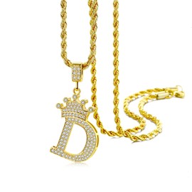 Gold Crown Initial Necklaces for Men Women Dainty Letter D Pendant Necklace, 18K Sparkly Gold Plated Crown Letter Pendant with 23 Inch Chain, Name Necklace, Dainty Letter Necklace