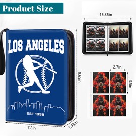 Baseball Card Binder, Los Angeles Trading Card Holder Protectors, 4 Pocket Fits 400 Cards with 50 Removable Sleevesves Card Storage Album Folder Case Collector