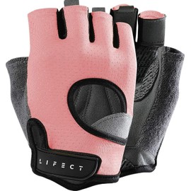 LIFECT Freedom Workout Gloves, Knuckle Weight Lifting Shorty Fingerless Gloves with Curved Open Back, for Powerlifting, Gym, Women and Men (Pink, Large)