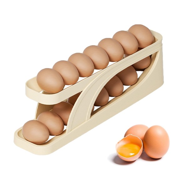 Egg Holder for Refrigerator, Automatic Rolling Egg Dispenser, Space-saving Egg