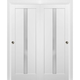 SARTODOORS Sliding Closet Bypass Doors | Quadro 4112 White Silk with Frosted Opaque Glass | Sample of Color