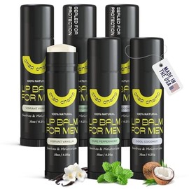 Bálsamo labial para hombres - 6 bálsamos labiales naturales con vitamina E y cera de abejas - Hidratante y protector de labios - Mate - 0.15 onzas - 2.5 x 0.2 pulgadas