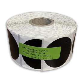 1000x roll 38mm Round Black Polypropylene Labels Stickers Seals
