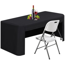 TC LUDUAN 24 x 48 inch Rectangle Fitted Open Back Tablecloth for 4 FT Folding Table Washable Polyester Table Cover for Trade Show Wedding Party Picnic Outdoor Events Black