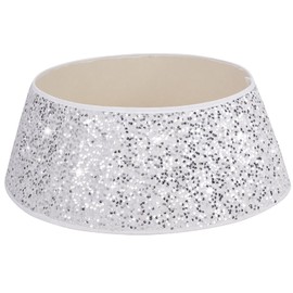 TomteNisse Christmas Tree Collar - 31.5 Inch Sequin Base Cover, Foldable Round Xmas Ring for Artificial Trees, White Basket for Holiday Decorations Home Decor