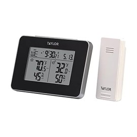 Taylor Wireless Digital Indoor Outdoor Thermometer and Hygrometer, Weather Station, Battery Powered, Alarm, Easy-to-Read Display for Home, Office, Gre