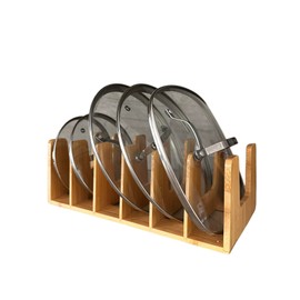 KANDOHAUS Kitchen Cabinet Organizer - Sturdy Bamboo Pot and Pan Organizer for Inside Cabinet - Multiuse Lid Organizer - Durable & Minimalist Kitchen Cabinet Organizer