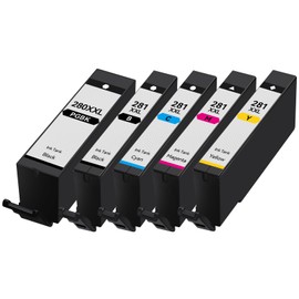 PGI-280XXL/CLI-281XXL Ink Cartridge 5 Color Pack Compatible with Canon 280 281 Ink Cartridges for Canon Ink 280 and 281 Cartridges Work with Pixma TR8520 TR7520 TS9120 TS8120 TS6120 Series Printer