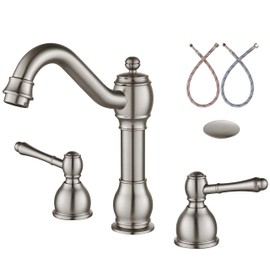 Aolemi Brushed Nickel 3 Holes Widespread Bathroom Sink Faucet 8 Inch Double Lever Handle Deck Mount Vanity Basin Mixer Tap with Pop Up Drain Assembly