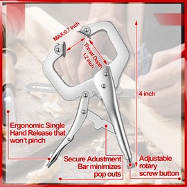 Yexiya 10 Pcs Locking C Clamp, Locking Pliers Adjustable Welding Clamp with Regular Tip and Swivel Pad for Shop Home Farm and Auto Workshop Woodworking, Cabinetry, Repair (4 Inch)
