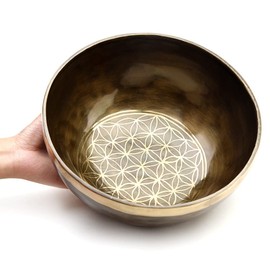 Himalayan Singing Bowl Set — 100% Handmade 8.5" Meditation Sound Bowl Handcrafted in Nepal with Mallet Striker & Cushion for Spiritual Healing, Mindfulness, Yoga & Relaxation, Flower of Life