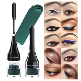 LSxia 2-in-1 Gel Eyeliner Set, Tattoo Eyeliner Waterproof Smudge Proof Eyeliner Gel Eye-liner Pot Cream Eyeliner Tool with Gel Liner Brush, High Pigment Eye Makeup Gel Eye-liners for Women (Green)