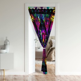 Sun Moon Blackout Curtain, Rainbow Tie Dye Door Curtain For Doorway Privacy Psychedelic Celestial Astrology Hippie Galaxy Cosmic Constellation Zodiac Curtain For Temporary Door Decor 42"W X 80"L