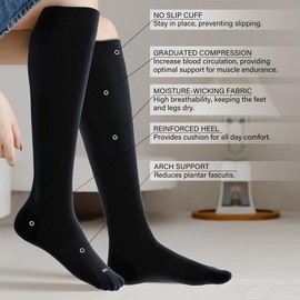 LEVSOX Viscose for Bamboo Compression Socks for Women&Men 20-30 mmHg Knee High Fun Cute Graduated Support Socks for Nurses, Pregnancy, Travel and Flight, Medical, Black, Grey, Stripe, Polka Dots