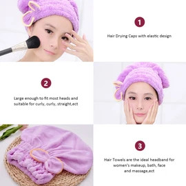 Gorros para Secar Cabello de Microfibra Superabsorbente 2 Piezas (Morado y Rojo Sandía) Lazo Ajustable para Mujer y Niña, Toallas Suaves de Secado Rápido para Baño, Gimnasio