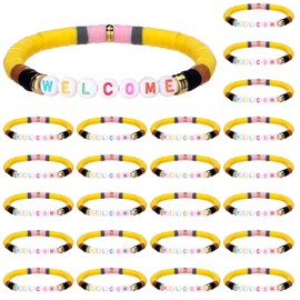 Liliaafar 24 Pcs Back to School Bracelet First Day of School Bracelet Pencil Theme Clay Beaded Stackable Charm Stretch Jewelry for Student Teacher Kids Girl Team Party Friends Gift(Welcome)
