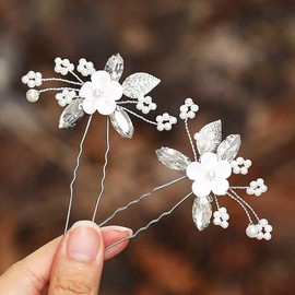 Heread Horquillas para el pelo de la novia de la flor de la novia de cristal plateado para la cabeza de novia accesorios para el cabello para mujeres y niñas (2 unidades)