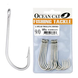 OCEAN CAT Classic Stainless Steel Fishing Hook Short Long Spear Barbed Offset Point Octopus Hooks Circle Trolling Hooks Fishing Tackle for Saltwater and Freshwater (9/0, Long Spear)