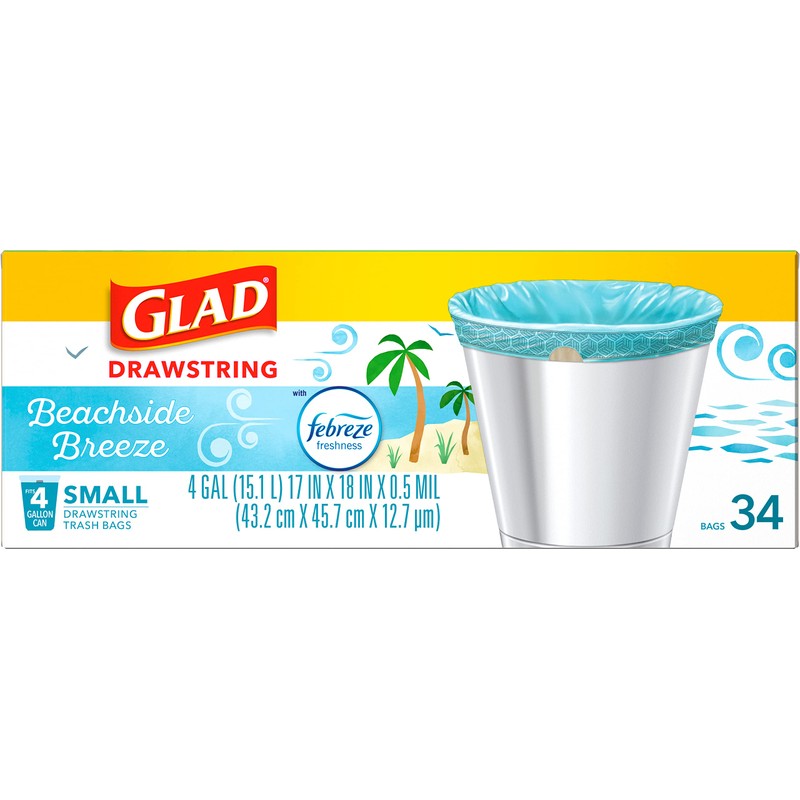 Glad Small Trash Bags 4 Gallon, Febreze Beachside Breeze Garbage