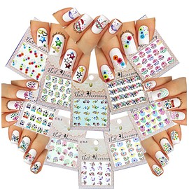 Nail Art Water Slide Tattoo Stickers Adorable Round Tip Flowers/Stars/Butterflies/Umbrellas For an Elegant Manicure 10 - Pack/RTUNI/