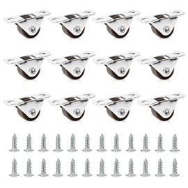 12 PCS Mini Caster Wheels, Low Profile Caster Wheels, Little Rubber Rolling Wheels, Tiny Wheels for Small Appliances Furniture DIY Project (Steel and Black)