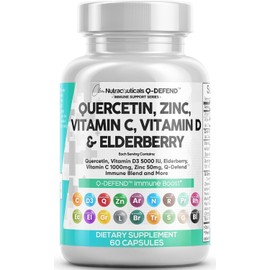 Q Defend Quercetin Supplement with Zinc Vitamin C Vitamin D Elderberry Turmeric Black Pepper Garlic Ginger Sea Moss Lysine Stinging Nettle Reishi Mushroom Immune Support 60 Capsules by Clean Nutra