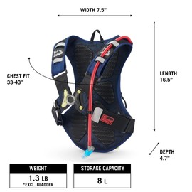 USWE Moto Hydro Hydration Pack - with Water Bladder, a High End, Bounce Free Backpack for Enduro and Off-Road Motorcycle (8L Black/ Orange)