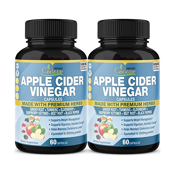2 Packs Apple Cider Vinegar Extract Capsules 5050mg, 4 Months Supply & Ginger, Turmeric Curcumin, Elderberry, Raspberry, Beet Root, Pepper | Immune System, Digestion Funtion Supports