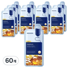 Mediheal Derma Plus Propolis Mask Pack, 60 pieces, 1 pack / 메디힐 더마플러스 프로폴리스 마스크팩, 60개, 1개입