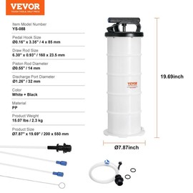 VEVOR Fluid Extractor, 4 Gallons (15 L), Pneumatic/Manual Oil Changer Vacuum Fluid Extractor with Dipstick and Suction Hose, Oil Extractor Change Pump for Automotive Fluids Vacuum Evacuation - Drive Mode: Manual Only - 1.74 Gallons (6.5 L)