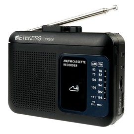 Retekess TR606 Tape Recorder Cassette Player, AM FM Cassette Players, Supports Voice/AUX Line in Record, Powered by DC or AA Battery (Black)
